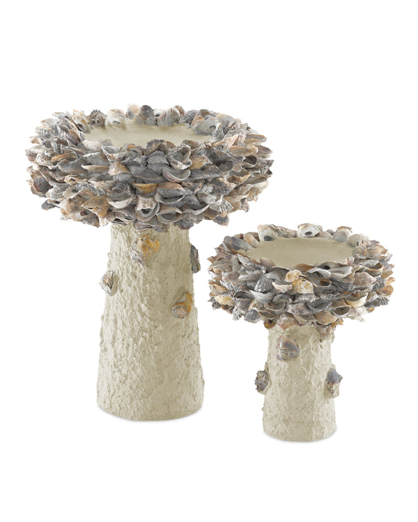 Currey & Company Oyster Shell Inspired Concrete Bird Bath Handcrafted Sculptural Garden Accent Outdoor 1200-0052