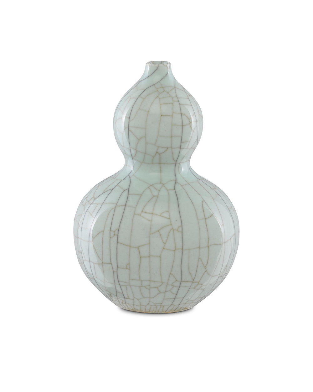 Currey & Company Maiping Hand-Thrown Porcelain Gourd Vase with Celadon Crackle Glaze and Ink Detailing 1200-0334
