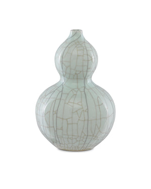 Currey & Company Maiping Hand-Thrown Porcelain Gourd Vase with Celadon Crackle Glaze and Ink Detailing 1200-0334