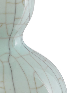 Currey & Company Maiping Hand-Thrown Porcelain Gourd Vase with Celadon Crackle Glaze and Ink Detailing 1200-0334