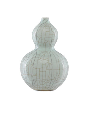 Currey & Company Maiping Hand-Thrown Porcelain Gourd Vase with Celadon Crackle Glaze and Ink Detailing 1200-0334