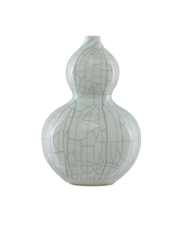 Currey & Company Maiping Hand-Thrown Porcelain Gourd Vase with Celadon Crackle Glaze and Ink Detailing 1200-0334