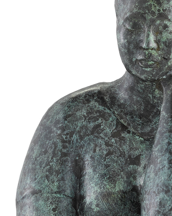 Currey & Company Lady Meditating Cast Bronze Sculpture with Green Patina for Shelf or Console 1200-0364