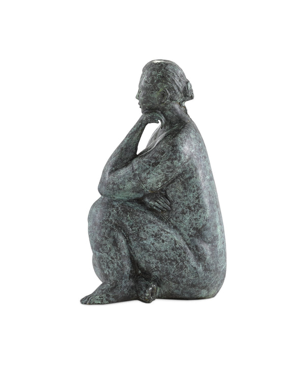 Currey & Company Lady Meditating Cast Bronze Sculpture with Green Patina for Shelf or Console 1200-0364