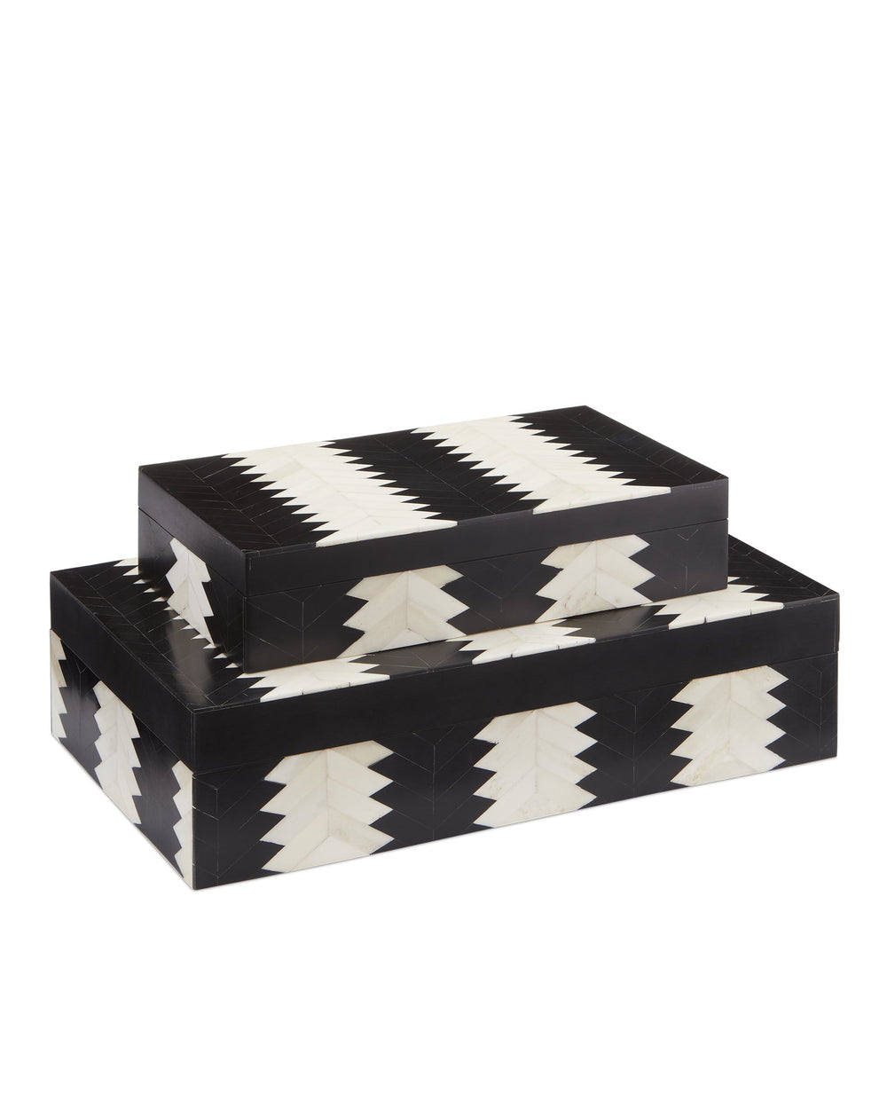 Currey & Company Arrow Chevron Bone and Black Nesting Decorative Box Set for Shelves or Console Tables 1200-0450