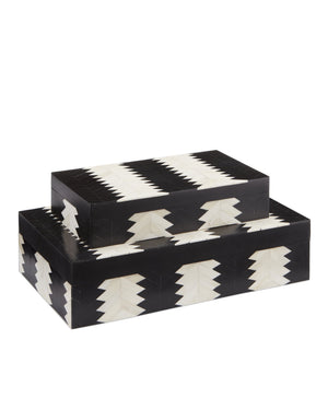 Currey & Company Arrow Chevron Bone and Black Nesting Decorative Box Set for Shelves or Console Tables 1200-0450