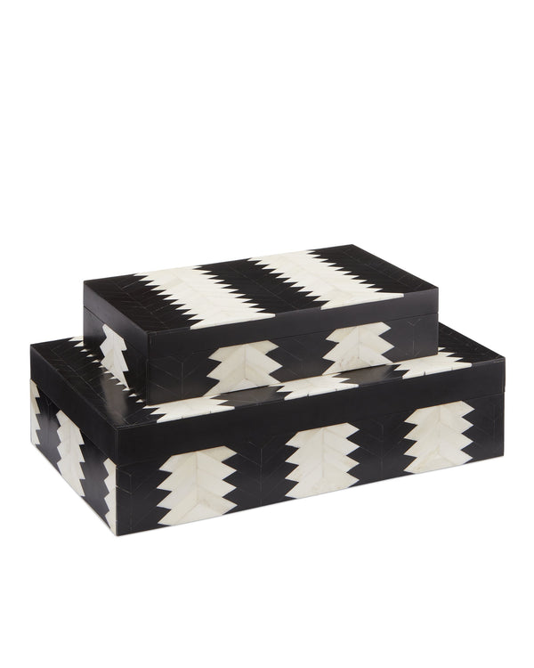 Currey & Company Arrow Chevron Bone and Black Nesting Decorative Box Set for Shelves or Console Tables 1200-0450