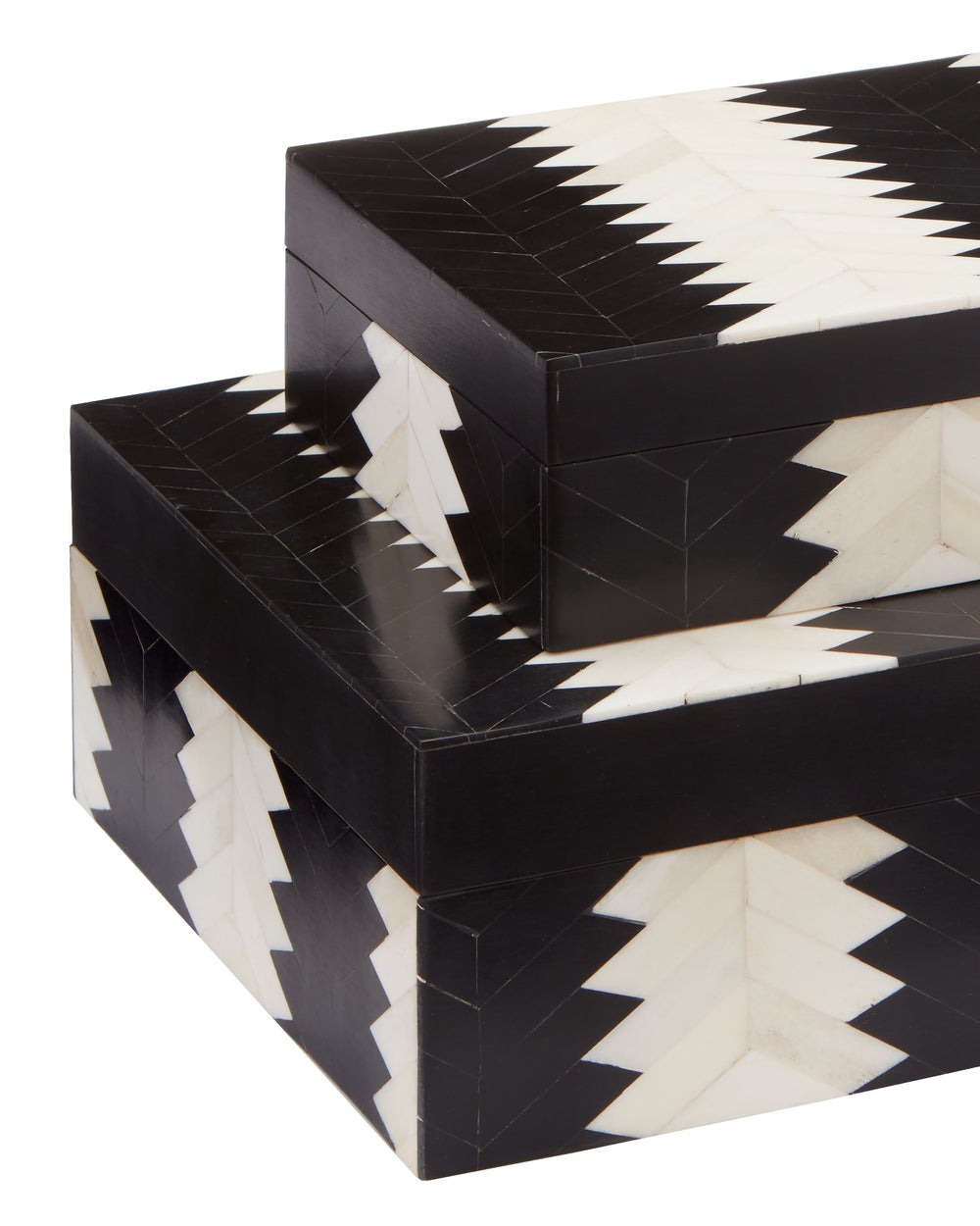 Currey & Company Arrow Chevron Bone and Black Nesting Decorative Box Set for Shelves or Console Tables 1200-0450