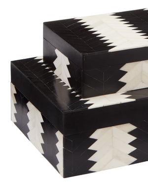 Currey & Company Arrow Chevron Bone and Black Nesting Decorative Box Set for Shelves or Console Tables 1200-0450