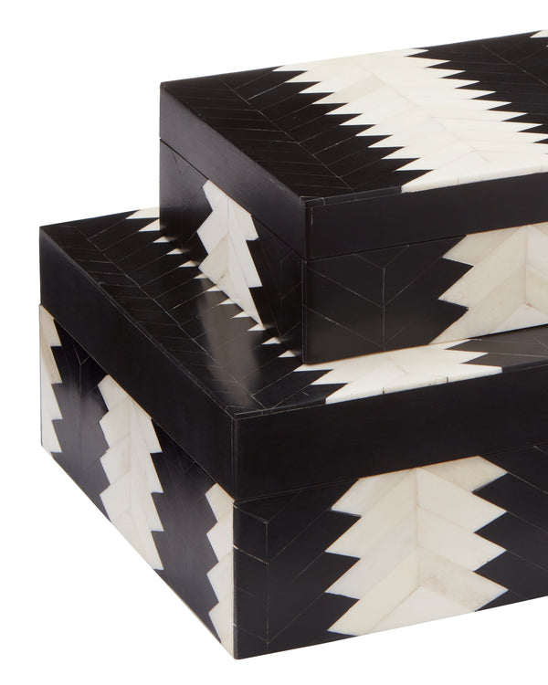 Currey & Company Arrow Chevron Bone and Black Nesting Decorative Box Set for Shelves or Console Tables 1200-0450