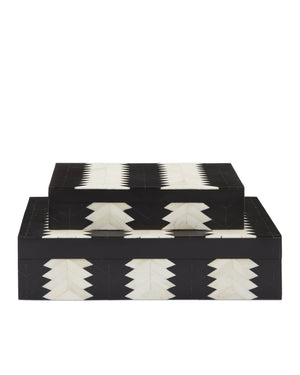 Currey & Company Arrow Chevron Bone and Black Nesting Decorative Box Set for Shelves or Console Tables 1200-0450