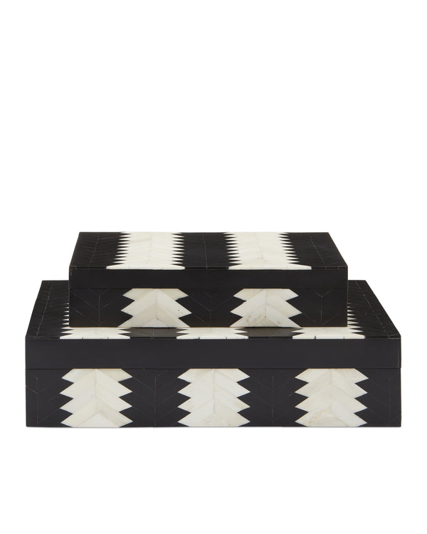Currey & Company Arrow Chevron Bone and Black Nesting Decorative Box Set for Shelves or Console Tables 1200-0450