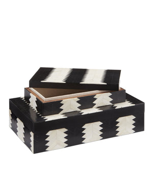 Currey & Company Arrow Chevron Bone and Black Nesting Decorative Box Set for Shelves or Console Tables 1200-0450