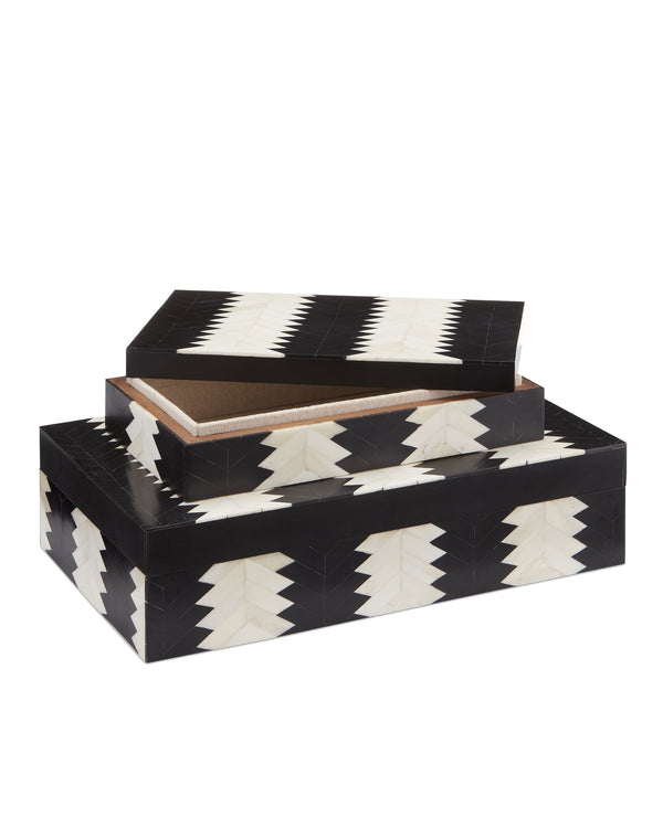 Currey & Company Arrow Chevron Bone and Black Nesting Decorative Box Set for Shelves or Console Tables 1200-0450