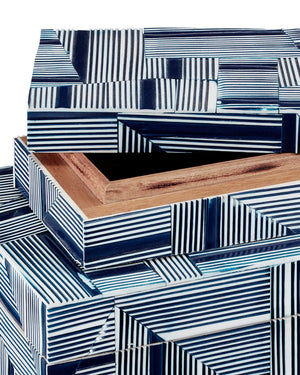 Currey & Company Cade Geometric Nesting Boxes Set of Two Handcrafted Wood with Bold Blue Pattern 1200-0512