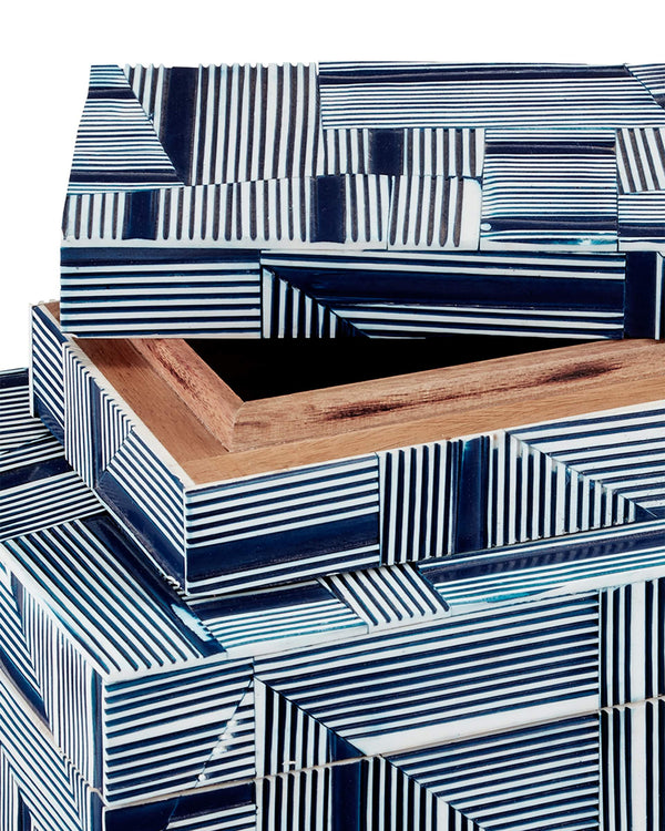 Currey & Company Cade Geometric Nesting Boxes Set of Two Handcrafted Wood with Bold Blue Pattern 1200-0512