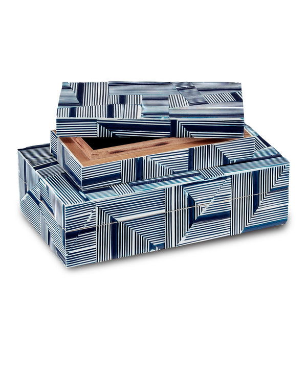 Currey & Company Cade Geometric Nesting Boxes Set of Two Handcrafted Wood with Bold Blue Pattern 1200-0512