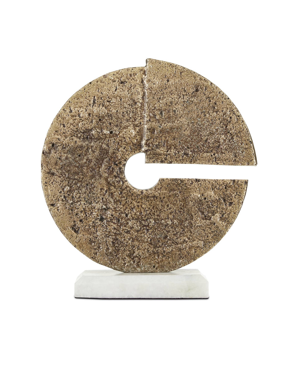 Currey & Company Daman Aged Brass Disc Sculpture Handcrafted Pitted Surface on Beveled Marble Base 1200-0515