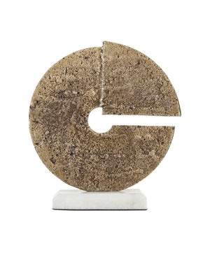 Currey & Company Daman Aged Brass Disc Sculpture Handcrafted Pitted Surface on Beveled Marble Base 1200-0515