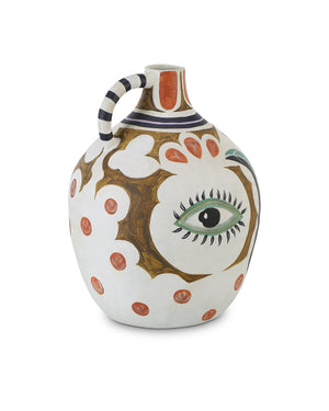 Currey & Company Hamsa Terracotta Demijohn Vase Handcrafted Glazed Motifs Mediterranean Artisan Decor 1200-0615