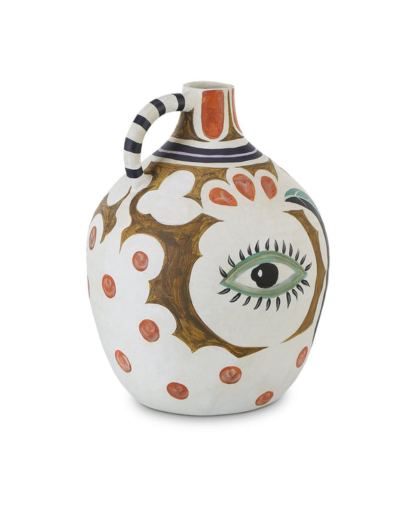 Currey & Company Hamsa Terracotta Demijohn Vase Handcrafted Glazed Motifs Mediterranean Artisan Decor 1200-0615