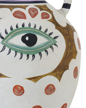 Currey & Company Hamsa Terracotta Demijohn Vase Handcrafted Glazed Motifs Mediterranean Artisan Decor 1200-0615