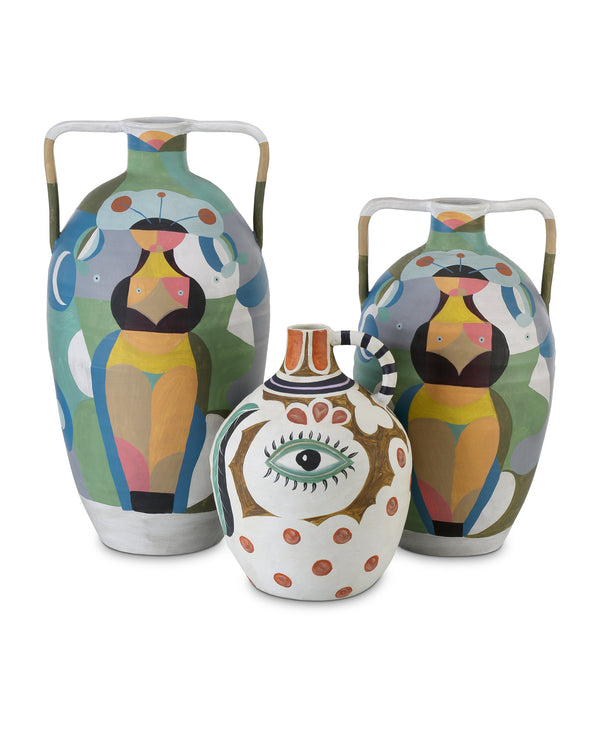 Currey & Company Hamsa Terracotta Demijohn Vase Handcrafted Glazed Motifs Mediterranean Artisan Decor 1200-0615