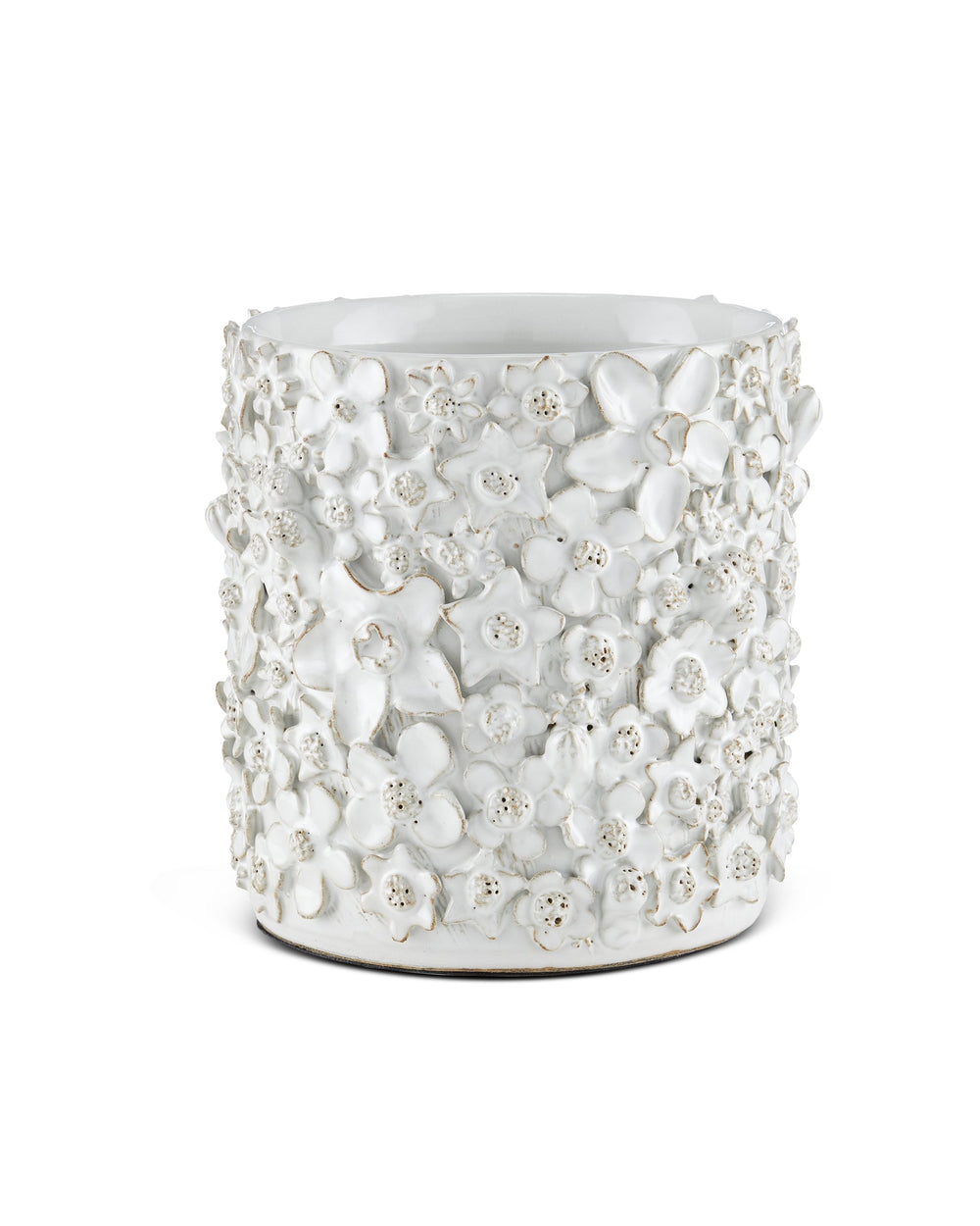 Currey & Company Jessamine Handcrafted White Floral Ceramic Cachepot Sculptural Artisan Planter Accent 1200-0628