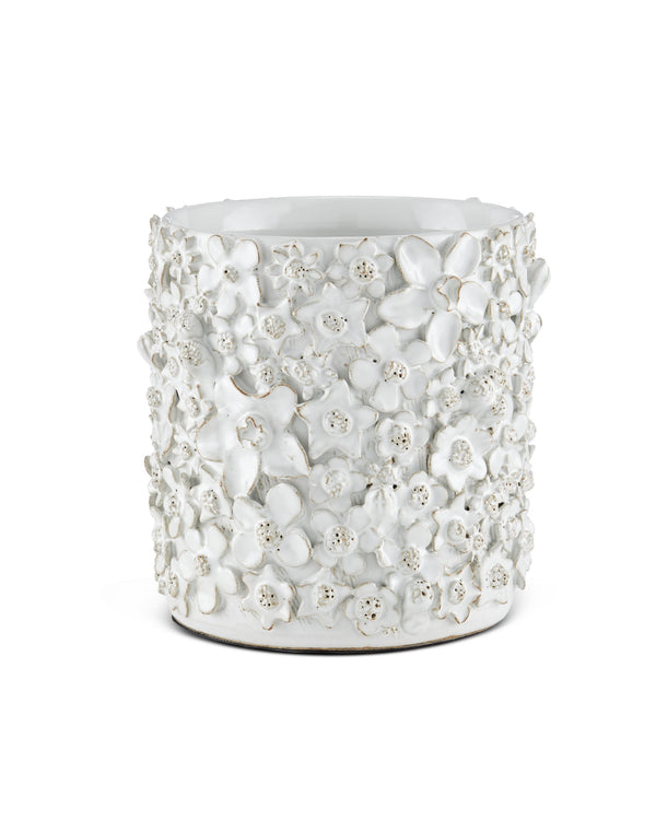 Currey & Company Jessamine Handcrafted White Floral Ceramic Cachepot Sculptural Artisan Planter Accent 1200-0628