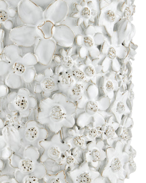 Currey & Company Jessamine Handcrafted White Floral Ceramic Cachepot Sculptural Artisan Planter Accent 1200-0628