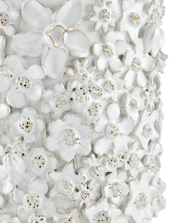 Currey & Company Jessamine Handcrafted White Floral Ceramic Cachepot Sculptural Artisan Planter Accent 1200-0628