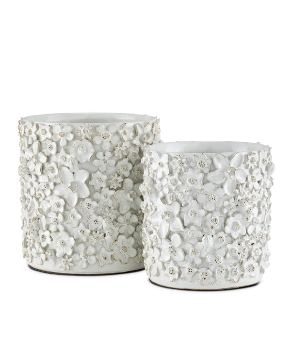 Currey & Company Jessamine Handcrafted White Floral Ceramic Cachepot Sculptural Artisan Planter Accent 1200-0628