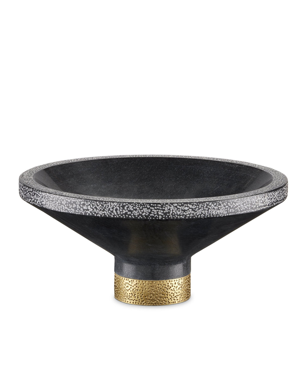 Currey & Company Vincent Solid Marble Decorative Bowl with Hand-Chiseled Edges and Brass Artisan Base 1200-0659
