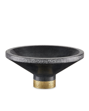 Currey & Company Vincent Solid Marble Decorative Bowl with Hand-Chiseled Edges and Brass Artisan Base 1200-0659