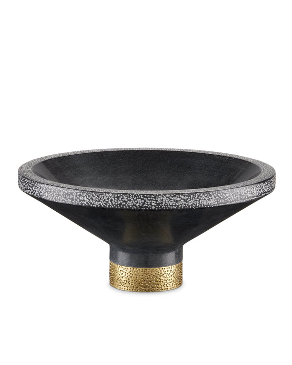 Currey & Company Vincent Solid Marble Decorative Bowl with Hand-Chiseled Edges and Brass Artisan Base 1200-0659