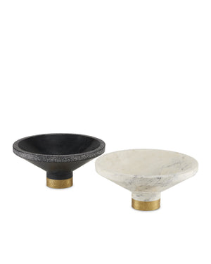 Currey & Company Vincent Solid Marble Decorative Bowl with Hand-Chiseled Edges and Brass Artisan Base 1200-0659