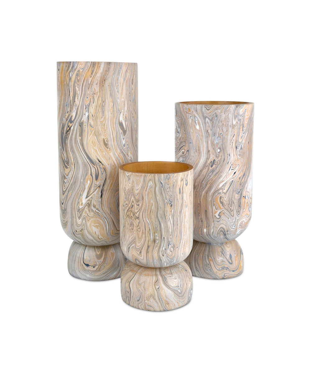 Currey & Company London Sky Marbleized Wood Vase Set Handcrafted Bohemian Accent for Shelf or Mantel 1200-0739