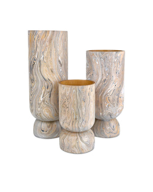 Currey & Company London Sky Marbleized Wood Vase Set Handcrafted Bohemian Accent for Shelf or Mantel 1200-0739