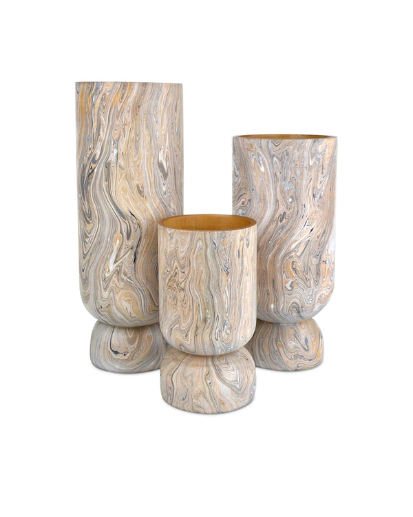 Currey & Company London Sky Marbleized Wood Vase Set Handcrafted Bohemian Accent for Shelf or Mantel 1200-0739
