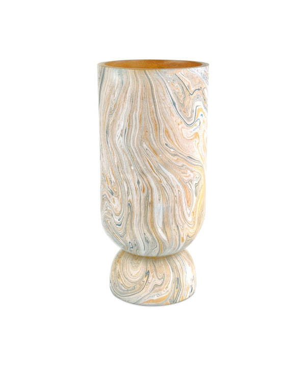 Currey & Company London Sky Marbleized Wood Vase Set Handcrafted Bohemian Accent for Shelf or Mantel 1200-0739