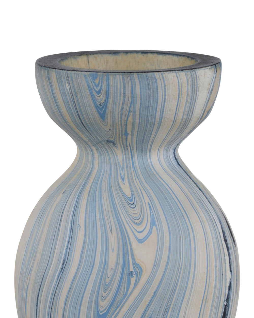 Currey & Company Calm Sea Hand-Painted Wood Vase Trio Marbleized Blue Coastal Shelf Decor 1200-0740