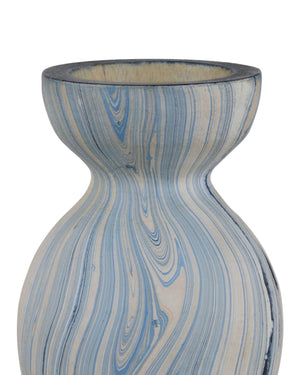 Currey & Company Calm Sea Hand-Painted Wood Vase Trio Marbleized Blue Coastal Shelf Decor 1200-0740