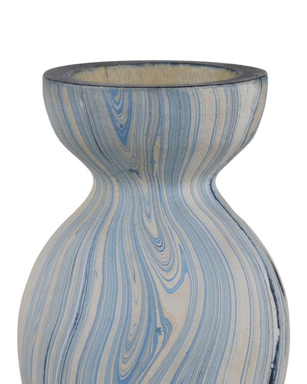 Currey & Company Calm Sea Hand-Painted Wood Vase Trio Marbleized Blue Coastal Shelf Decor 1200-0740
