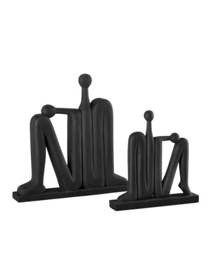 Currey & Company Abstract Solid Wood Figurative Sculpture Set Hand-Carved Matte Black Statement Decor 1200-0758