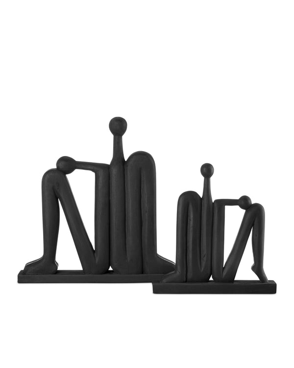 Currey & Company Abstract Solid Wood Figurative Sculpture Set Hand-Carved Matte Black Statement Decor 1200-0758