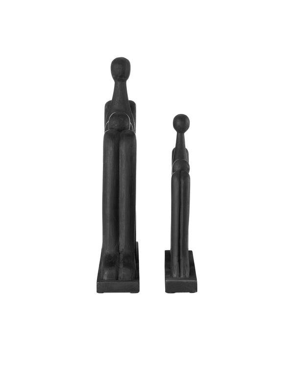 Currey & Company Abstract Solid Wood Figurative Sculpture Set Hand-Carved Matte Black Statement Decor 1200-0758