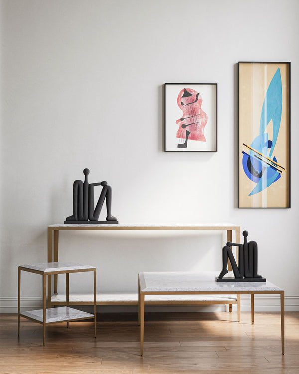 Currey & Company Abstract Solid Wood Figurative Sculpture Set Hand-Carved Matte Black Statement Decor 1200-0758