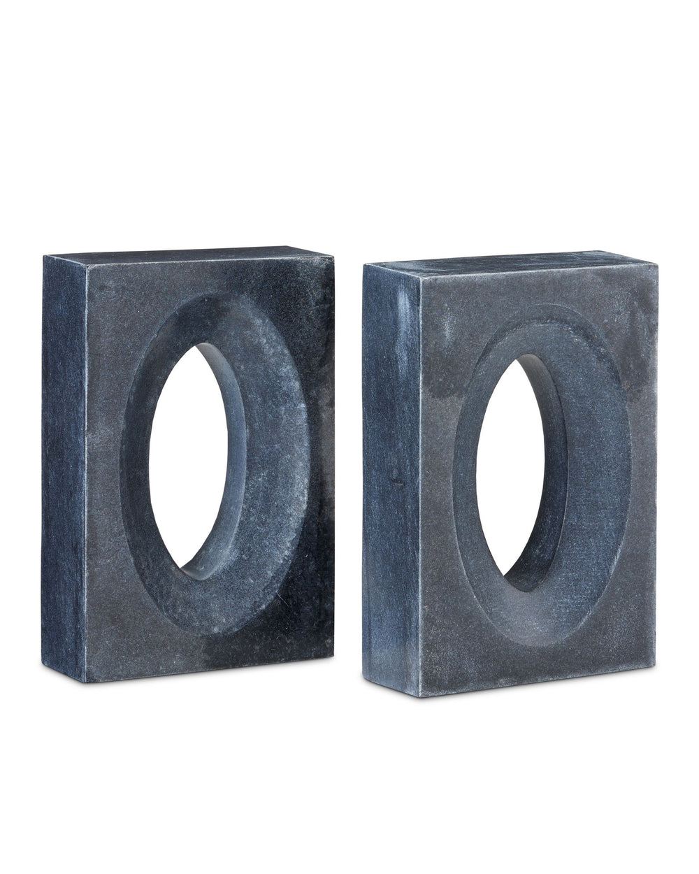 Currey & Company Demi Solid Marble Bookends with Oculus Cutout Sculptural Shelf Accent for Modern Interiors 1200-0775