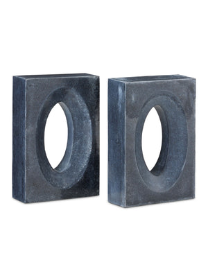 Currey & Company Demi Solid Marble Bookends with Oculus Cutout Sculptural Shelf Accent for Modern Interiors 1200-0775