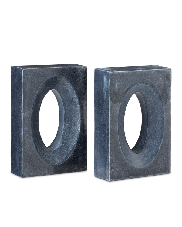 Currey & Company Demi Solid Marble Bookends with Oculus Cutout Sculptural Shelf Accent for Modern Interiors 1200-0775